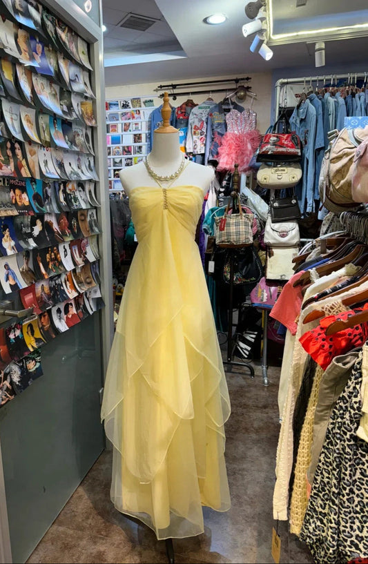 Fairytale Yellow Chiffon Cocktail Dress Halter Neck Sleeveless Party Dress ED02154