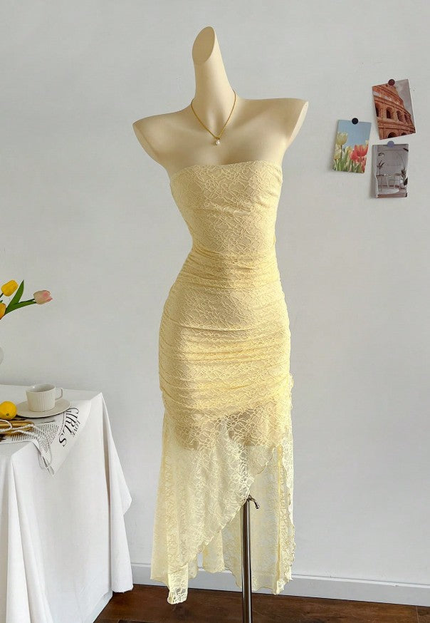 Hermoso vestido de fiesta corto ajustado de encaje azul real, sin tirantes ni espalda, vestido de noche ED02165