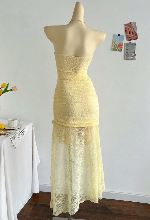 Hermoso vestido de fiesta corto ajustado de encaje azul real, sin tirantes ni espalda, vestido de noche ED02165