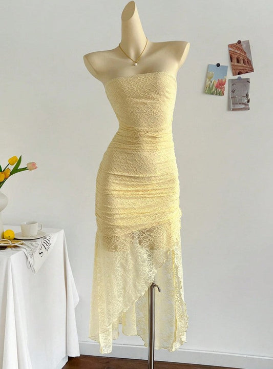 Hermoso vestido de fiesta corto ajustado de encaje azul real, sin tirantes ni espalda, vestido de noche ED02165