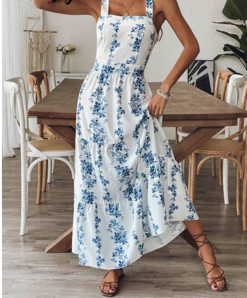 Vestido de mujer con tirantes florales, lazo y espalda descubierta, para cumpleaños, ED02171