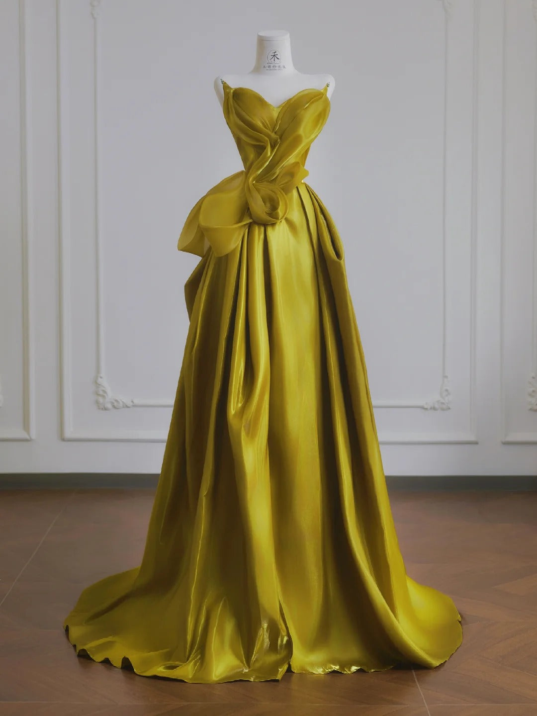 Elegante vestido de novia de satén amarillo con escote corazón y corte A, precioso vestido de noche formal ED02189