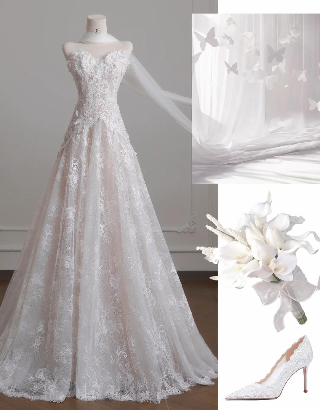 Vestido de novia vintage de tul blanco sin tirantes y encaje, precioso vestido de fiesta largo de corte A ED02191