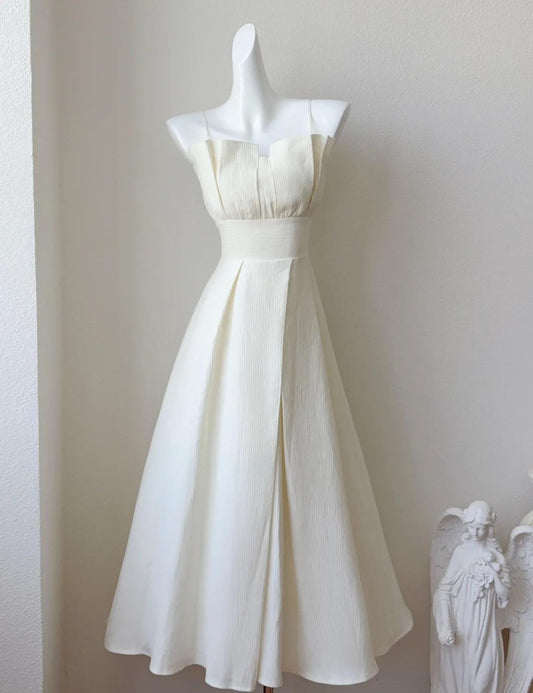 Hermoso vestido de fiesta con tirantes finos en color blanco roto, vestido de dama de honor a la moda ED02199