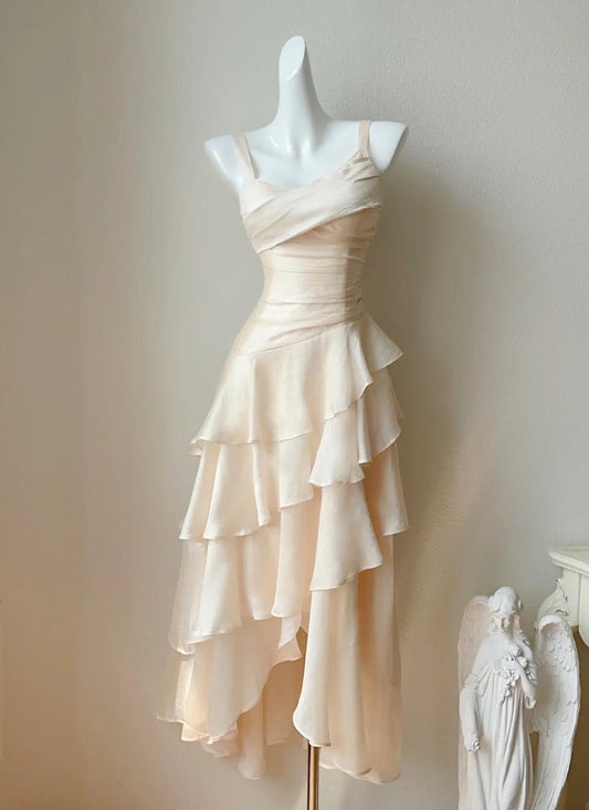 Vestido de fiesta corto de gasa con tirantes finos y corte en A, vestido de bienvenida dulce ED02214
