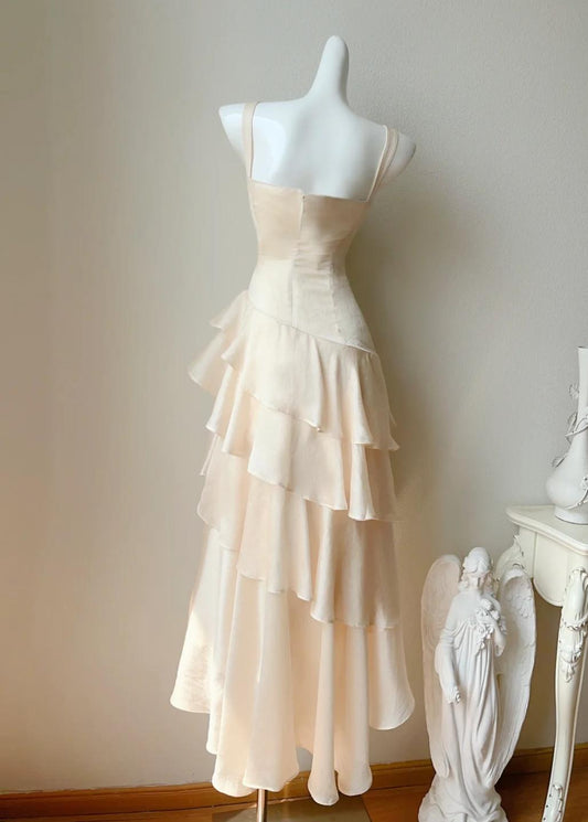 Vestido de fiesta corto de gasa con tirantes finos y corte en A, vestido de bienvenida dulce ED02214