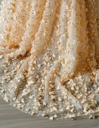 Sweet Yellow A-Line Spaghetti Straps Tulle Applique Beading Wedding Dress Fairytale Long Prom Dresses ED02227