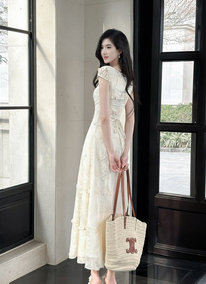 Vestido francés con bordado de mariposas, estilo veraniego, con cintura suave, ED02249