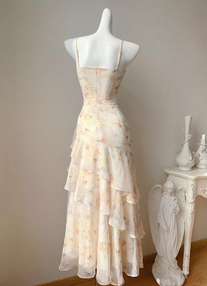 Sweet French Ruffle Print Spaghetti Strap Dress Fashion Mermaid Party Dress ED02250