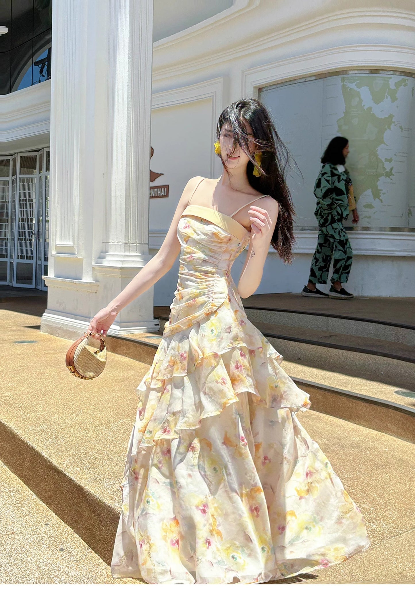 Sweet French Ruffle Print Spaghetti Strap Dress Fashion Mermaid Party Dress ED02250