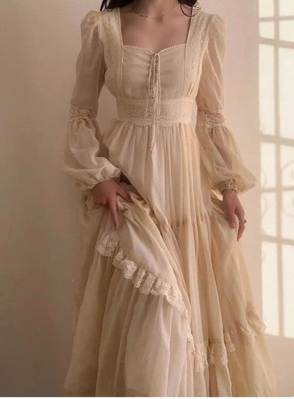 Vintage Palace Style Lace Chiffon Prom Dresses Fairytale Birthday Evening Gowns ED02251