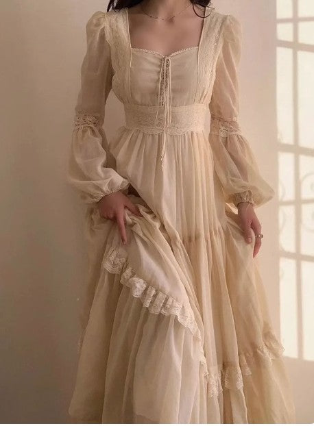 Vintage Palace Style Lace Chiffon Prom Dresses Fairytale Birthday Evening Gowns ED02251