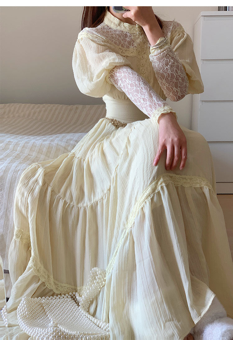 Vintage Palace Style Lace Chiffon Prom Dresses Fairytale Birthday Evening Gowns ED02251