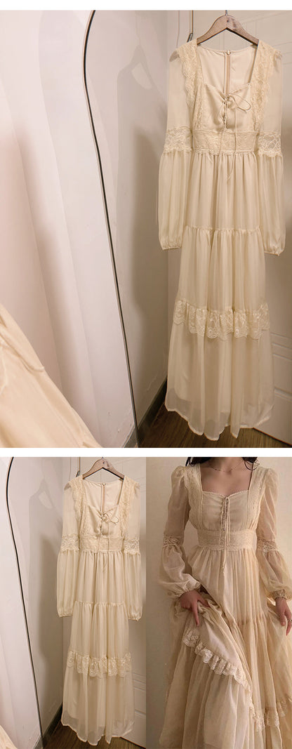 Vintage Palace Style Lace Chiffon Prom Dresses Fairytale Birthday Evening Gowns ED02251