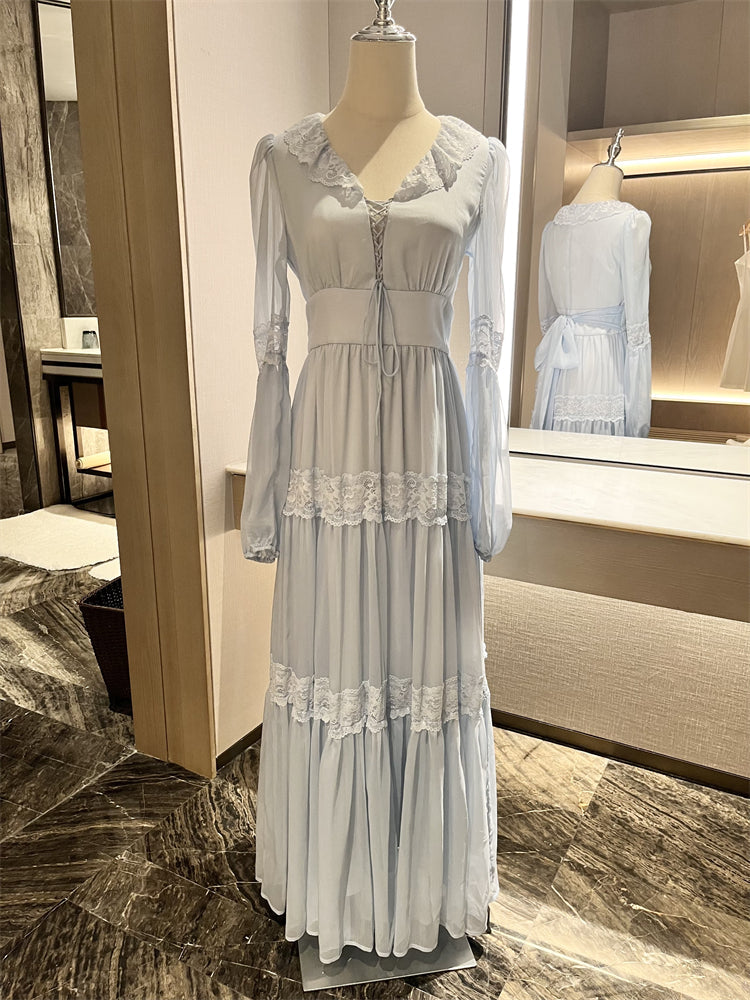 Vintage Palace Style Lace Chiffon Prom Dresses Fairytale Birthday Evening Gowns ED02251