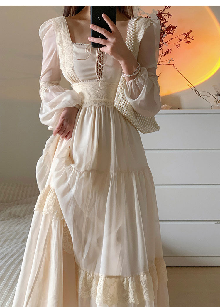 Vintage Palace Style Lace Chiffon Prom Dresses Fairytale Birthday Evening Gowns ED02251