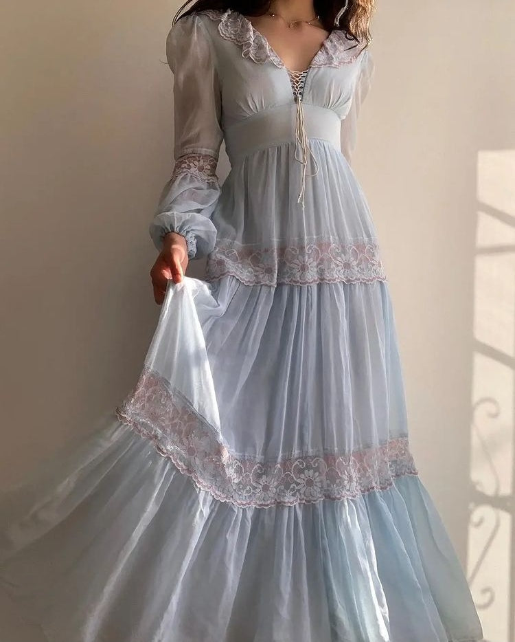 Vintage Palace Style Lace Chiffon Prom Dresses Fairytale Birthday Evening Gowns ED02251