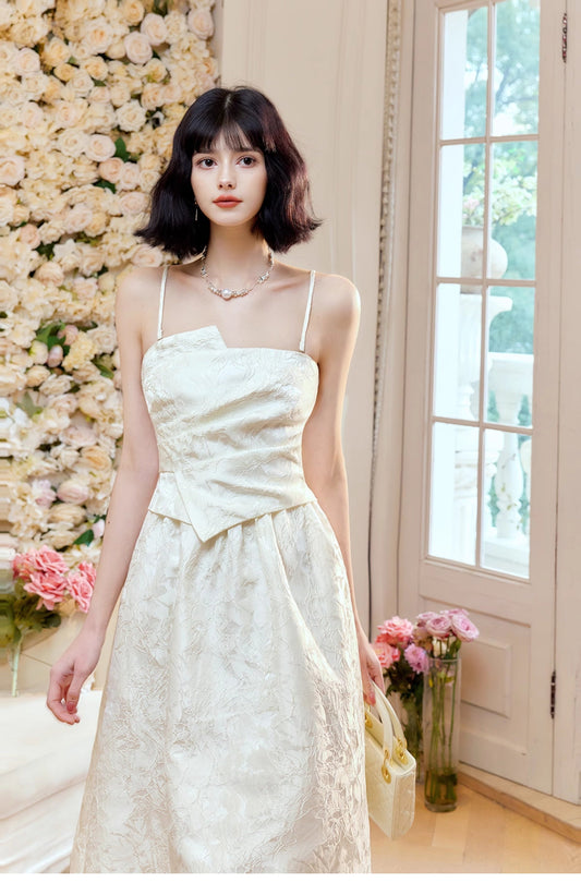 Pretty Moonlight White Strapless A-Line Jacquard Satin Evening Gowns Elegant Birthday Prom Dresses ED02252