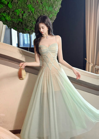 Fairytale Green Tulle Spaghetti Strap A-Line Birthday Prom Dress Sweet 16 Evening Gowns ED02256