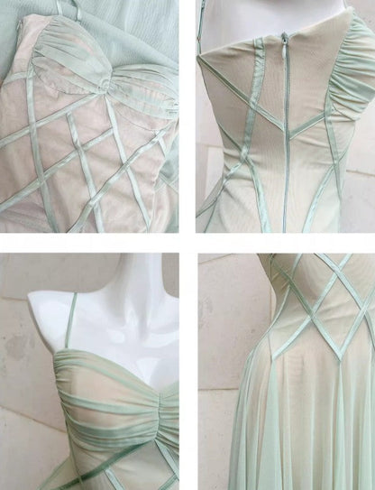 Fairytale Green Tulle Spaghetti Strap A-Line Birthday Prom Dress Sweet 16 Evening Gowns ED02256