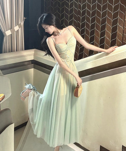 Fairytale Green Tulle Spaghetti Strap A-Line Birthday Prom Dress Sweet 16 Evening Gowns ED02256