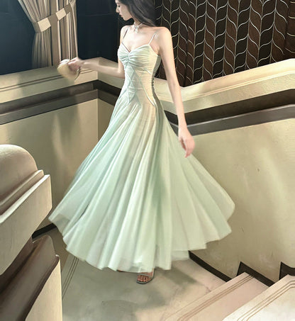 Fairytale Green Tulle Spaghetti Strap A-Line Birthday Prom Dress Sweet 16 Evening Gowns ED02256