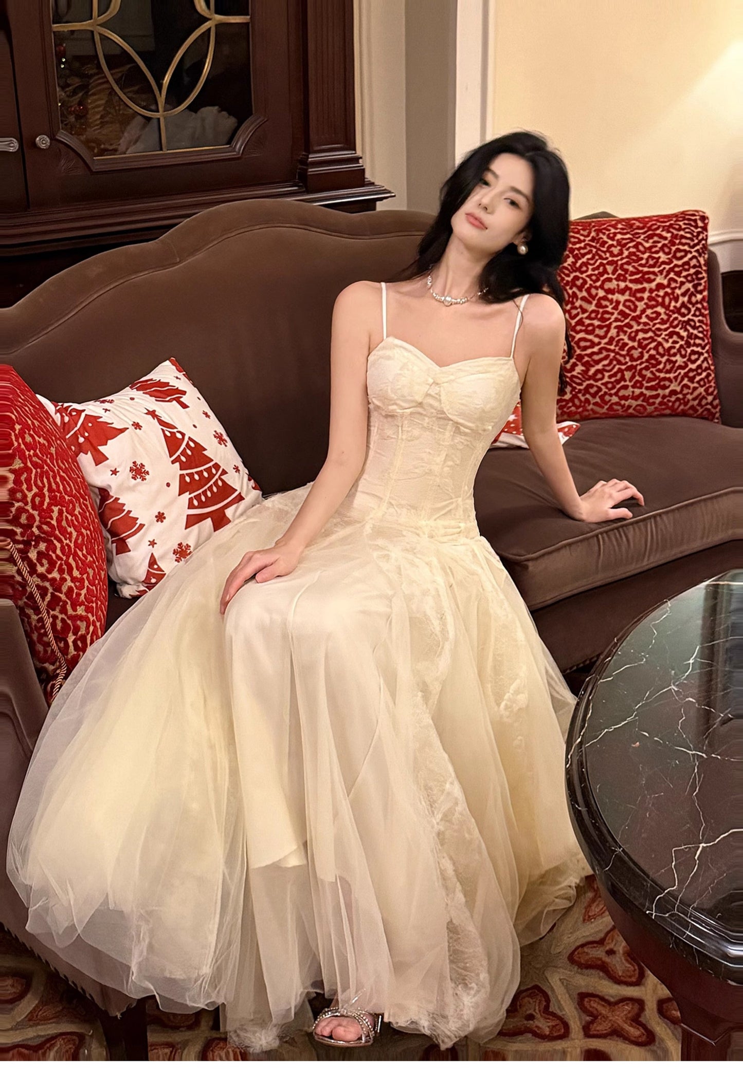 Sweet Light Apricot Spaghetti Straps Tulle A-Line Birthday Prom Dresses ED02260