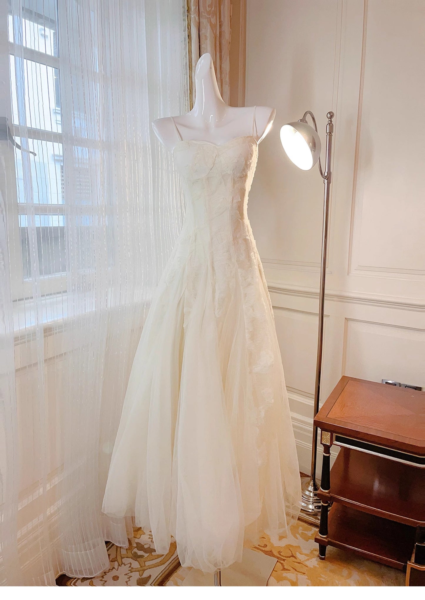 Sweet Light Apricot Spaghetti Straps Tulle A-Line Birthday Prom Dresses ED02260