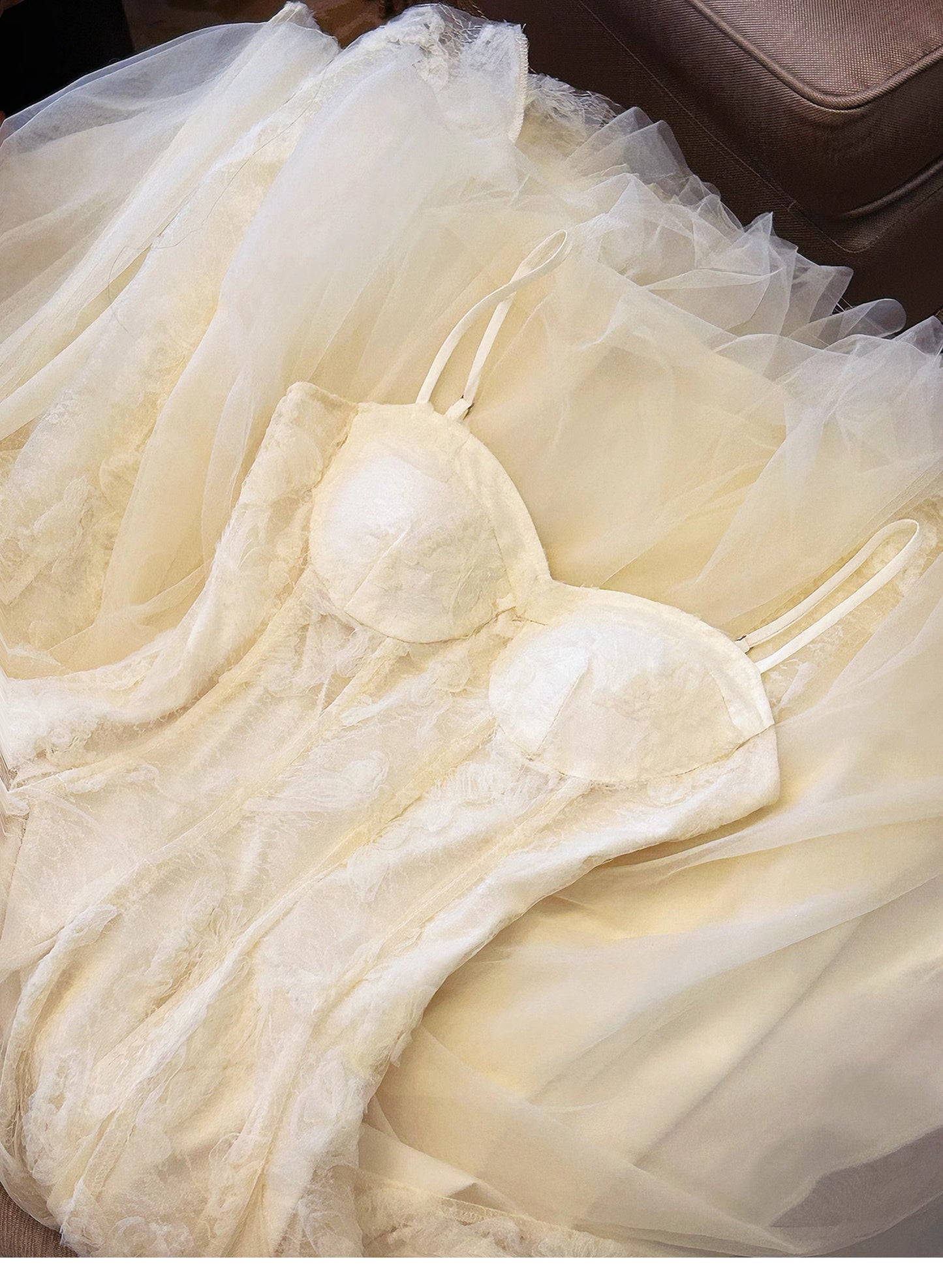 Sweet Light Apricot Spaghetti Straps Tulle A-Line Birthday Prom Dresses ED02260
