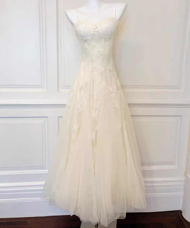 Sweet Light Apricot Spaghetti Straps Tulle A-Line Birthday Prom Dresses ED02260