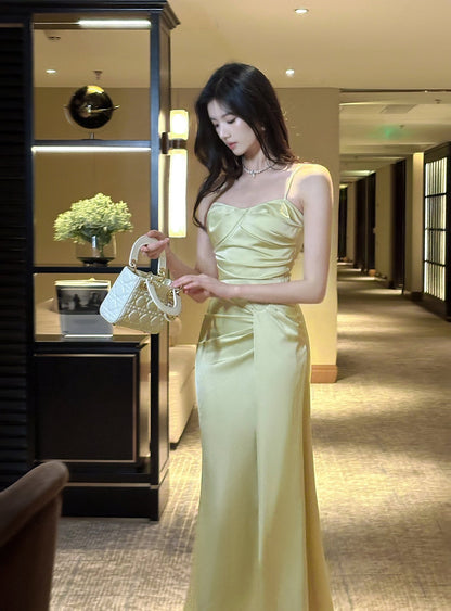 Elegant French Spaghetti Strap Satin Mermaid Evening Gowns ED02262