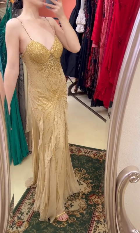 Hermosos vestidos de fiesta estilo sirena de gasa con cuentas y tirantes finos, vestidos de noche vintage ED02293