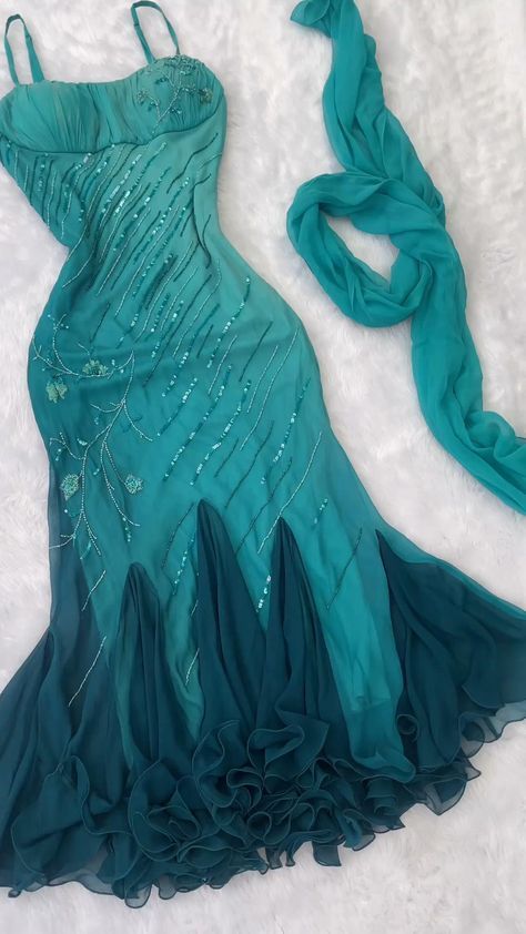 Elegante vestido de fiesta corto de sirena con tirantes finos en gasa con cuentas y degradado verde esmeralda, vestido de noche vintage ED02299