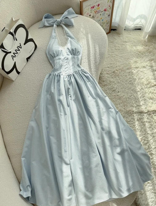 Hermoso vestido de fiesta con cuello halter y corte A, vestido sencillo para cumpleaños ED02315