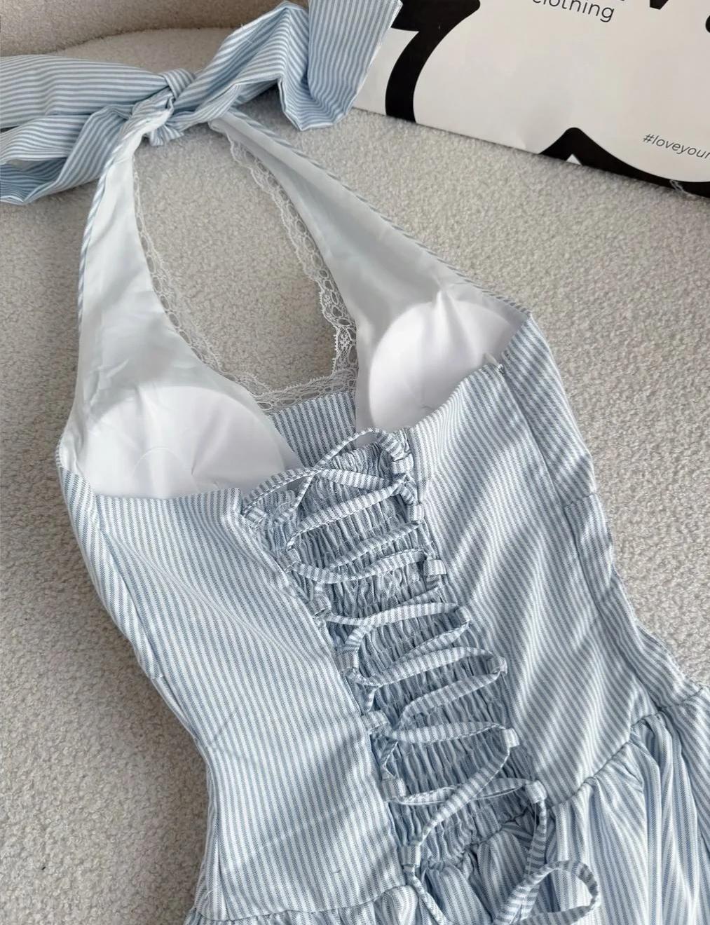 Hermoso vestido de fiesta con cuello halter y corte A, vestido sencillo para cumpleaños ED02315