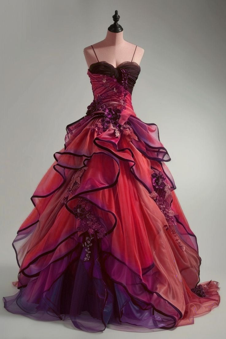 Hermosos vestidos de fiesta largos de tul en capas con tirantes finos y degradado, corte A, vestidos de noche formales ED02327