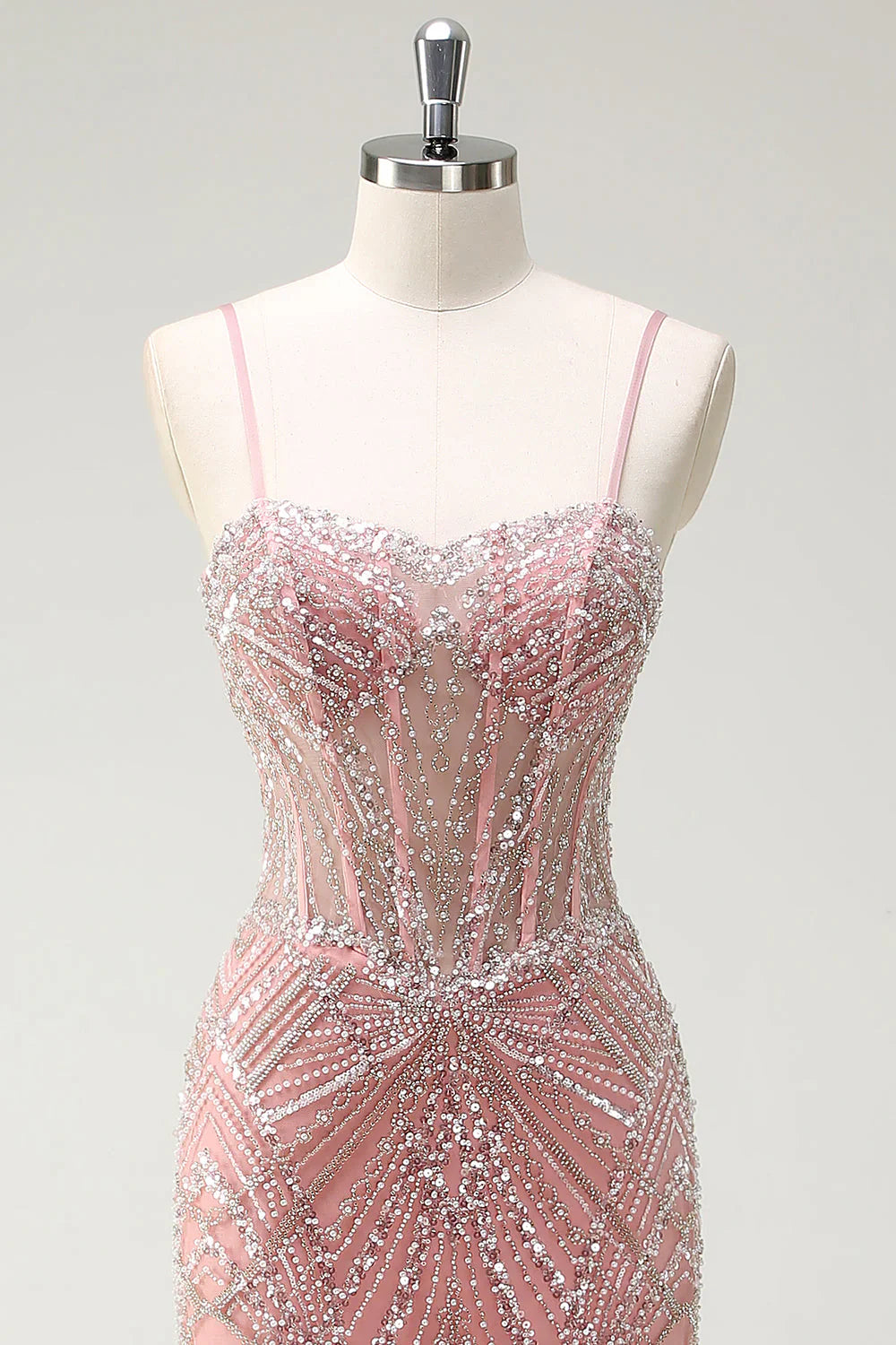 Fairytale Peach Spaghetti Straps Mermaid Beaded Tulle Long Prom Dresses Formal Evening Gowns  ED02366