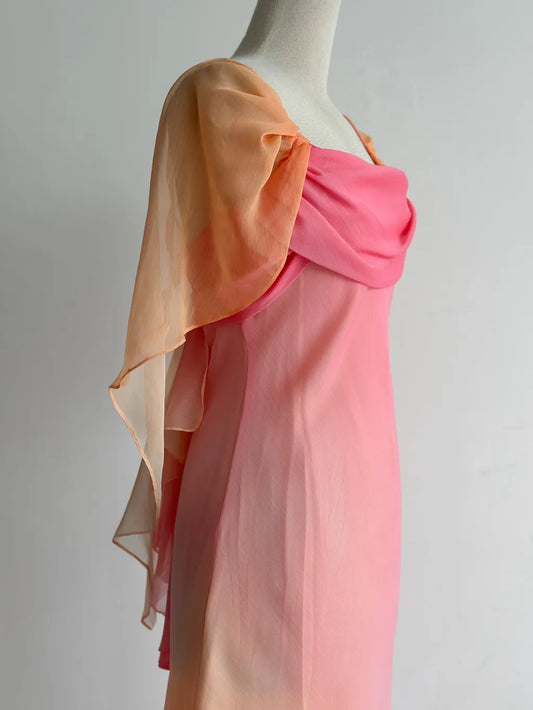 Vestido de fiesta corto de gasa con escote cuadrado y degradado Y2K ED02367