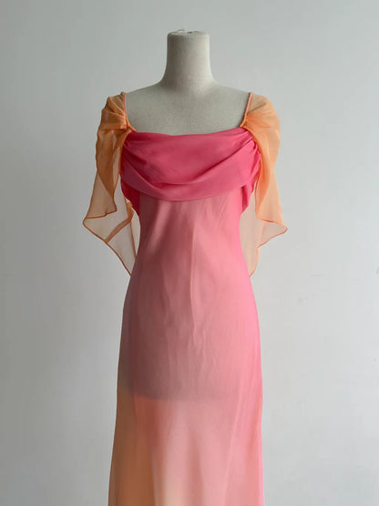 Vestido de fiesta corto de gasa con escote cuadrado y degradado Y2K ED02367