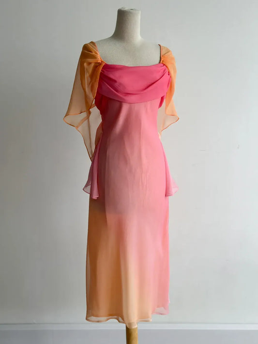 Vestido de fiesta corto de gasa con escote cuadrado y degradado Y2K ED02367