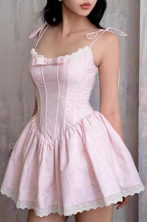 Vestido de fiesta corto de satén con tirantes finos en color rosa dulce, corte A, ED02407