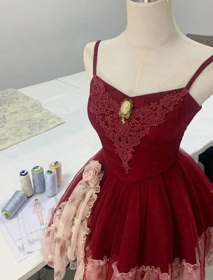 Fairytale Green Spaghetti Strap A-Line Printed Tulle Short Prom Dresses Homecoming Dress  ED02408