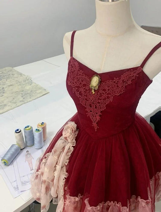 Fairytale Green Spaghetti Strap A-Line Printed Tulle Short Prom Dresses Homecoming Dress  ED02408