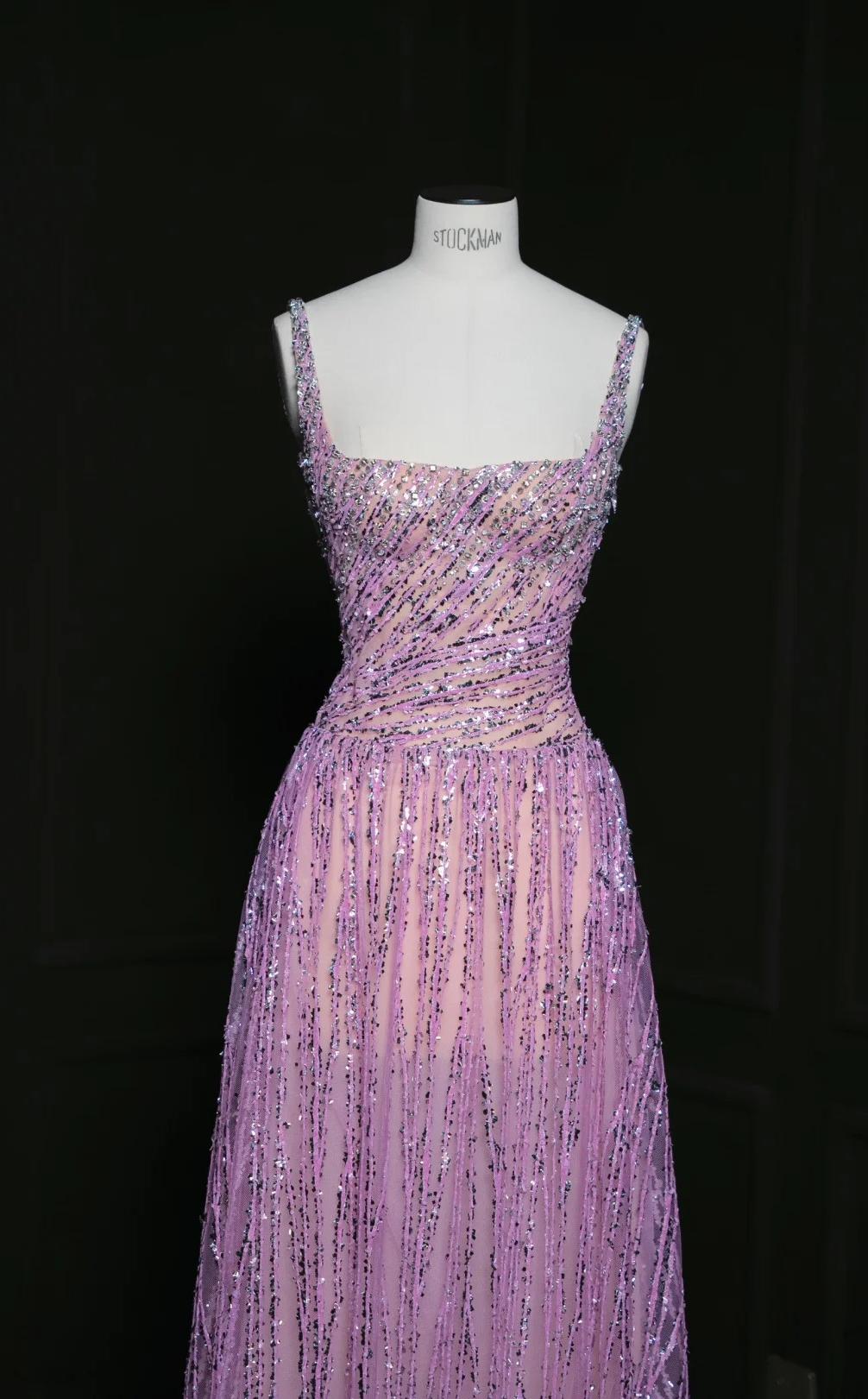 Hermoso vestido de fiesta morado con escote cuadrado y lentejuelas, corte A, para fiesta de cumpleaños, ED02477