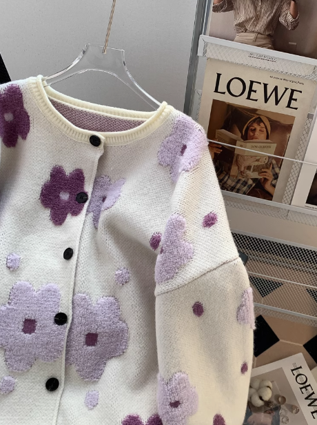 3D Flocked Flower Cardigan ED0247