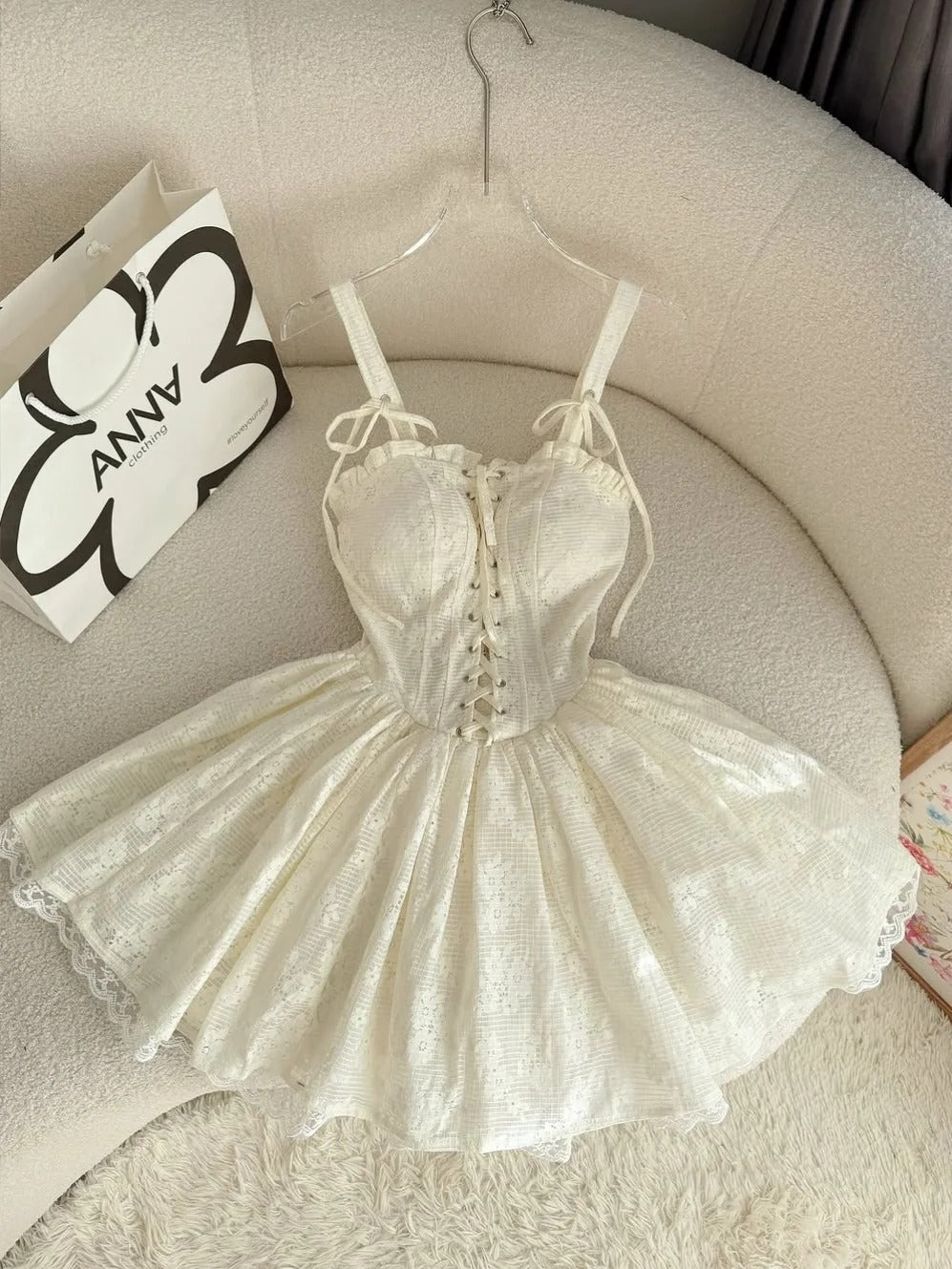 Simple Off-white Spaghetti Straps A-Line Lace Short Prom Dresses Homecoming Dresses ED02508