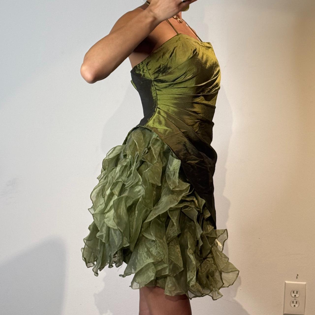 Vestidos de fiesta cortos de satén y tul con tirantes finos en verde oscuro, a la moda, ED02509