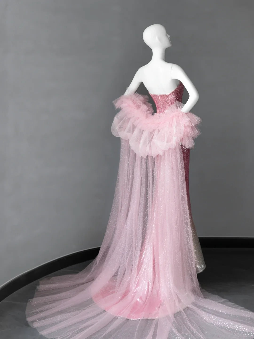 Hermosos vestidos de fiesta largos de sirena con lentejuelas y sin tirantes en color rosa, vestidos de noche formales ED02518