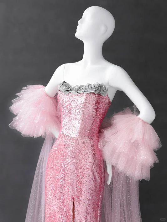 Gorgeous Pink Strapless Mermaid Sequin Long Prom Dresses Formal Evening Gowns ED02518