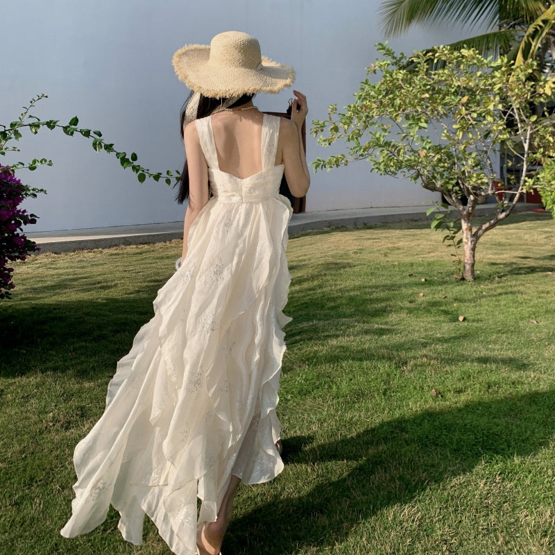 Vestido de fiesta de gasa con escote cuadrado, corte A, estampado, estilo cuento de hadas, para cumpleaños, ED02537